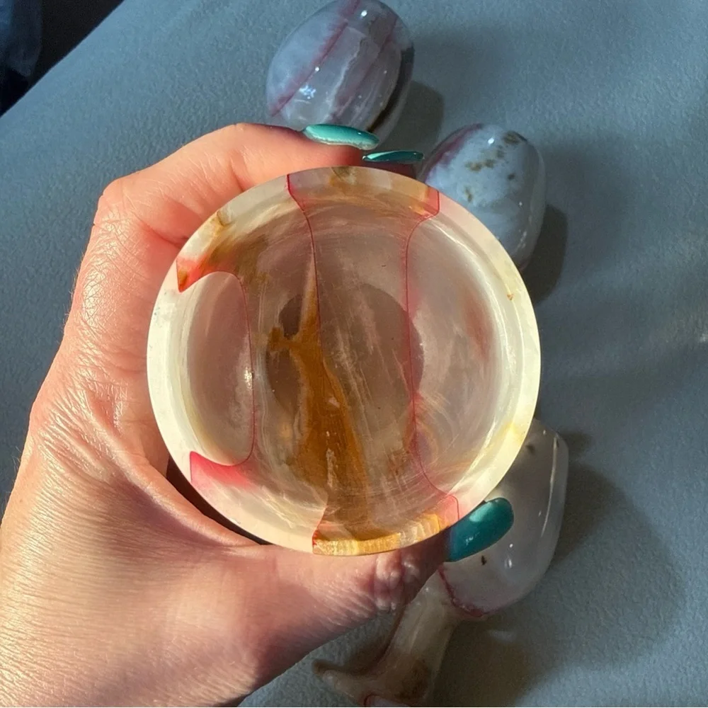 Vintage Pink, White and Gold Swirl Onyx Goblet Set - 5 Pieces marble onyx